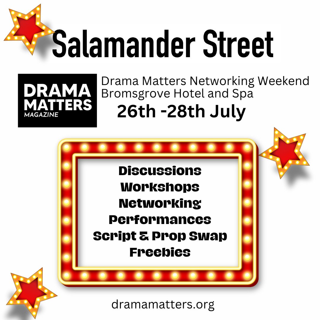 Calling drama teachers .... Salamander Street is looking forward to meeting you at this year's Drama Matters Networking Weekend. We'll have new work for young actors to share and Mark Wheeller will be workshopping scenes from his favourite plays. Visit dramamatters.org