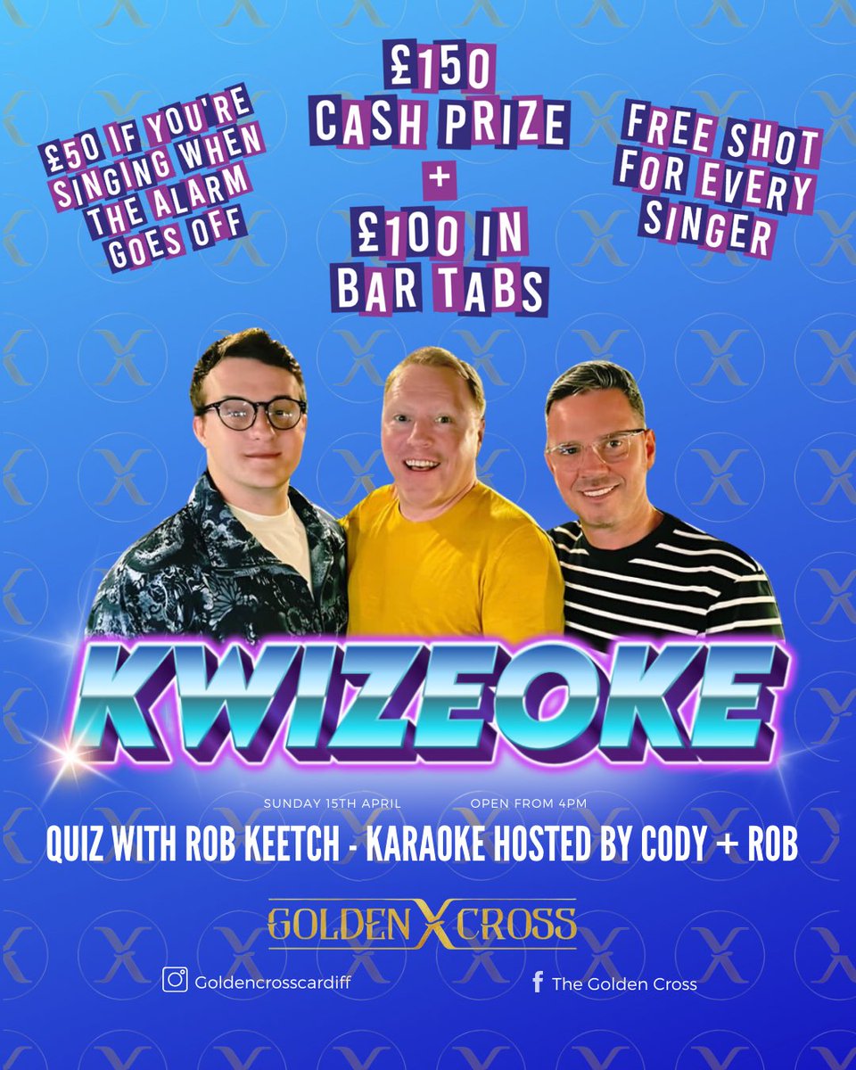 KWIZEOKE Wednesday BIG Cash Prizes in our Weekly Quiz hosted by Rob Keetch then Karaoke with Rob & Cody. Free shot for every singer plus a chance to win £50 cash prize.