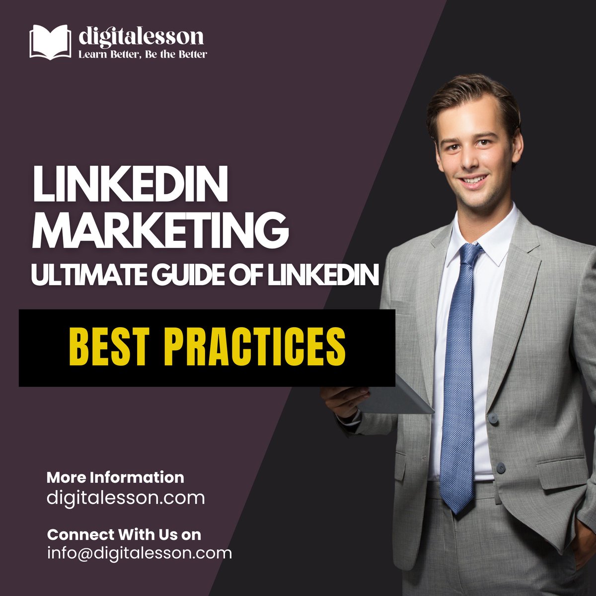 Master the art of LinkedIn marketing with the ultimate guide of best practices provided by DigitaLesson. 
.
Website: digitalesson.com
.
#digitalesson #LinkedInStrategy #DigitalMarketingTips #SocialMediaMarketing #LinkedInMarketing #DigitalMarketing #UltimateGuide