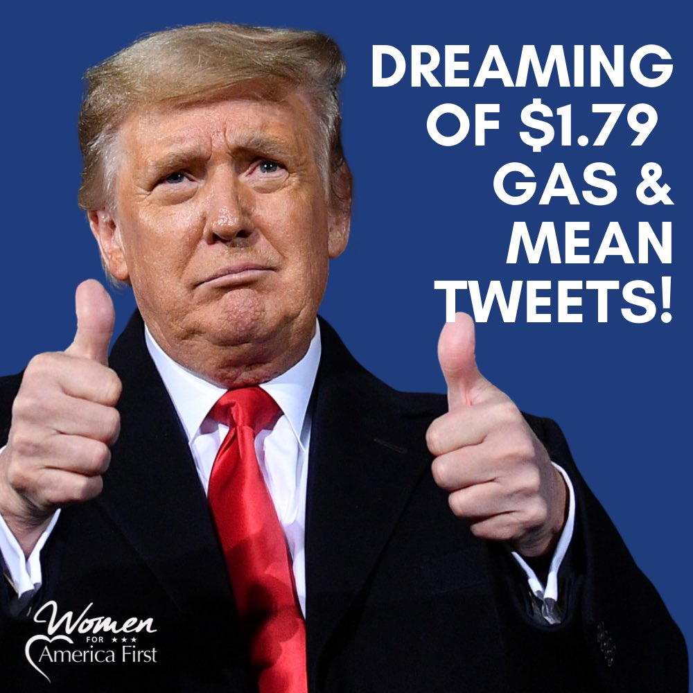 We are dreaming of $1.79 gas and mean tweets! Are you? #trump2024 #saveamerica #makeamericagreatagain #maga #inflation #fjb #letsgobrandon #womenfortrump #wfaf