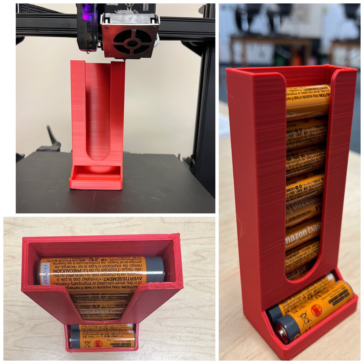 Fifth graders are finding solutions to classroom problems using 3D printing. This battery storage rack was created today in class.  Now, we will brainstorm  modifications and adjustments to make the tool even more effective! #ProblemSolvers #RealWorldLearning