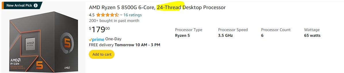 Either AMD added 2 extra hyperthreads per core without telling anyone, or someone got a little carried away with the Amazon product description...