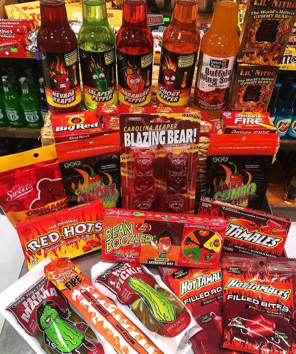 We taste a heat wave coming on! 🚀 #rocketfizz #hottamales #redhots #beanboozled #ghostpepper #jalapeno #spicy #bigred 📷: Rocket Fizz Shelby Township MI *products vary by location*