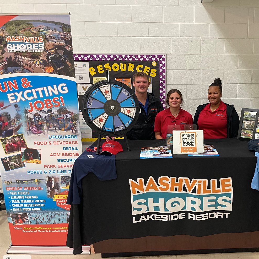 Nashville Shores is now hiring - fun summer jobs that could help in future careers! Addison, Kasey, and Taylor met with many great candidates during our #careerconnections session today. Thanks for joining us! nashvilleshores.com