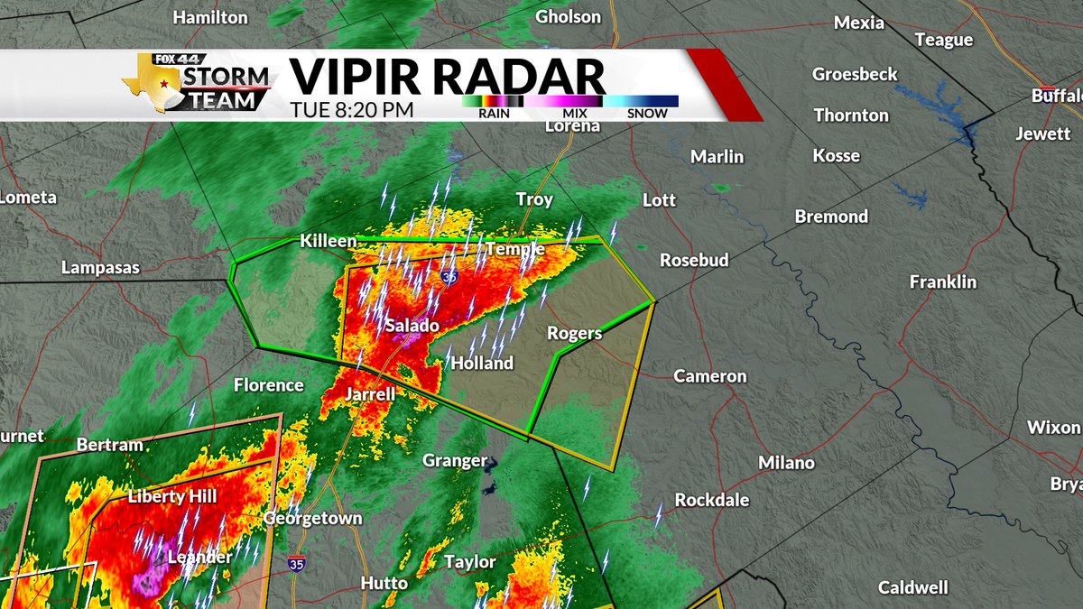 A SEVERE THUNDERSTORM WARNING has been issued for Bell County until 9PM. Storms are moving east 20 mph. Main threats are tennis ball sized hail (2.50 inches) and 70 mph wind gusts. Be weather alert. #fox44wx
