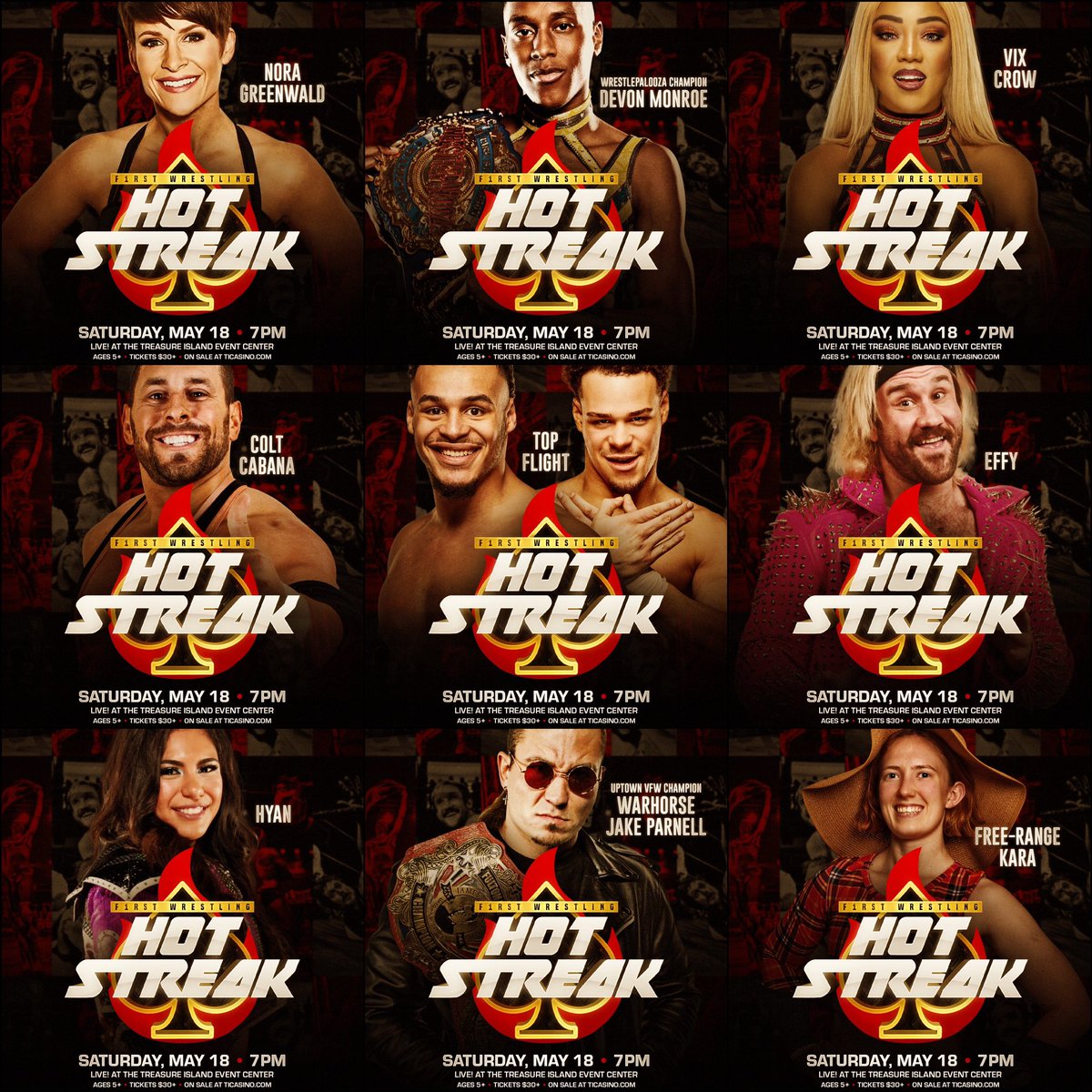 This show is so stacked, and we’re still not done… 🔥𝑯𝑶𝑻 𝑺𝑻𝑹𝑬𝑨𝑲♠️ SATURDAY | May 18th @f1rstwrestling | @ticasino Welch, Minnesota Doors 6pm | Show 7pm | Ages 5+ 🎟️ ticketmaster.com/f1rst-wrestlin…