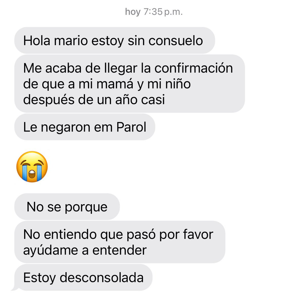 Hoy he recibido decenas de mensajes como este. Por algún motivo han enviado muchas negativas de parole esta tarde. Estaremos investigando y buscando más información. Mientras tanto, revisen sus casos y coméntenme aquí si también los han rechazado. #ÚltimaHora