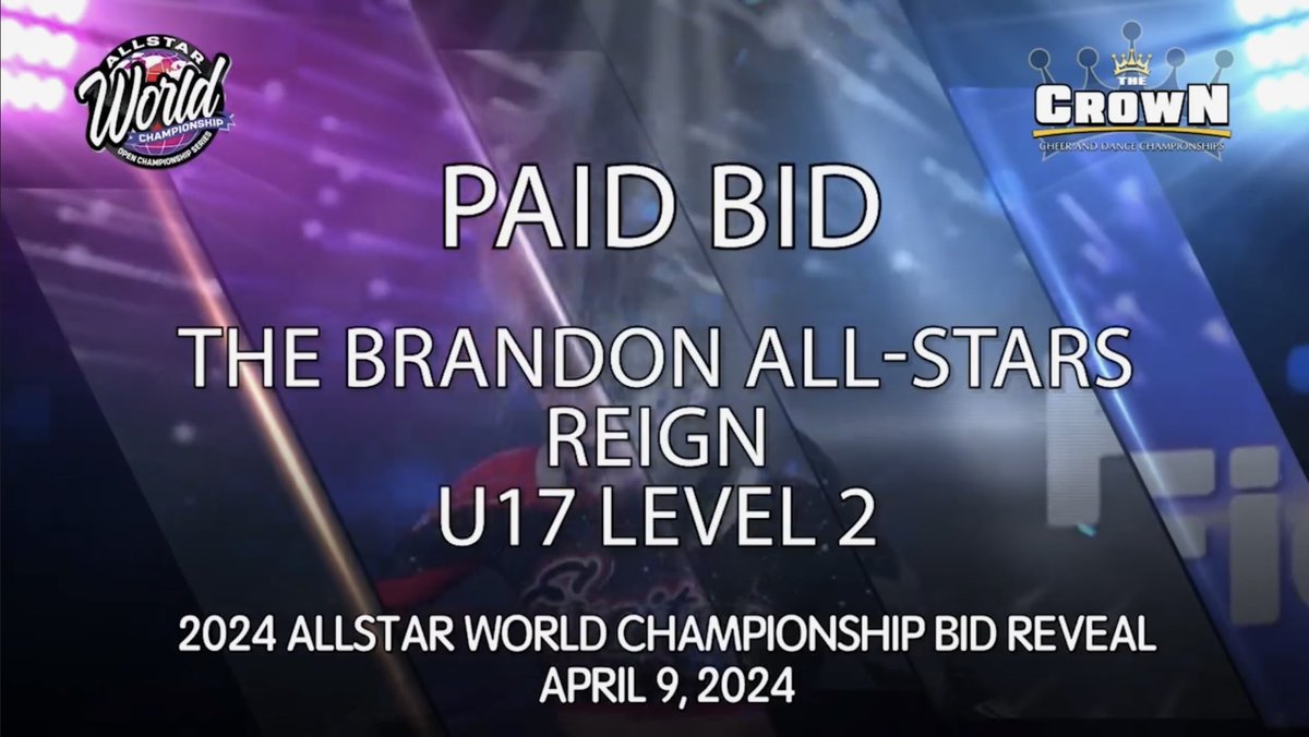 Congratulations to Glam on receiving an At Large bid and Reign on receiving a Paid bid to the Allstar World Championships! 🤩🅱️🅰️💪 

#BrandonAllstars #BAFamily #BAWC #BrandonStrong #KnowOurName #WhoYouWith #Year29