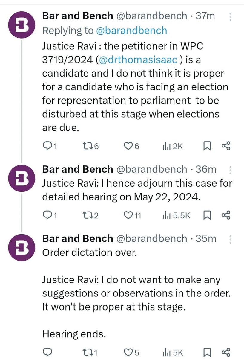 I welcome Kerala HC upholding sanctity of the electoral process. ED was doing the opposite by summoning me during the election campaign while court was considering the case. Court orders ED not to disturb me during election period. My contention that I am not bound to appear…