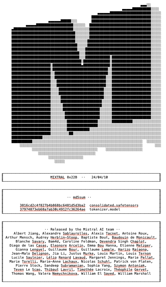 @MistralAI releases Mixtral 8x22B, the second largest open-source model yet (after Grok-1) Congratulations team @MistralAI (image from release notes within torrent)! We look forward to benchmarking it on Artificial Analysis