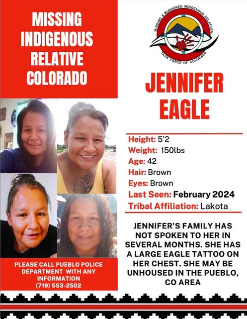 🚨Missing Indigenous Relative Colorado Jennifer Eagle was last heard from in Feb of 2024. She might be in Pueblo, CO.