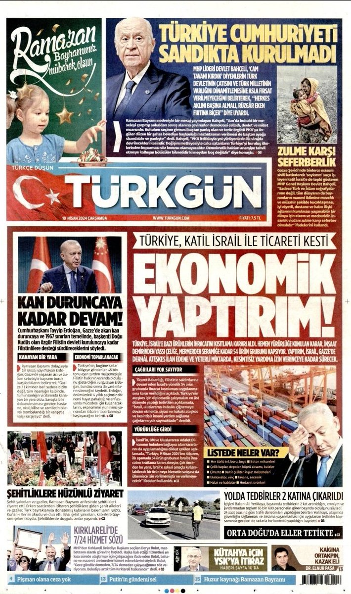 10 NİSAN 2024 ÇARŞAMBA GÜNÜ 
#TÜRKGÜN GAZETESİ