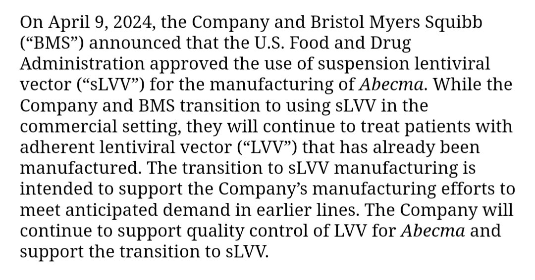 ValueReporter's tweet photo. $tsvt $bmy Suspension vector is approved for #Abecma manufacturing. This is a big deal now when Abecma is approved in the 3rd line settings. See several quotes in the comments https://t.co/6jzG1Zn4C1