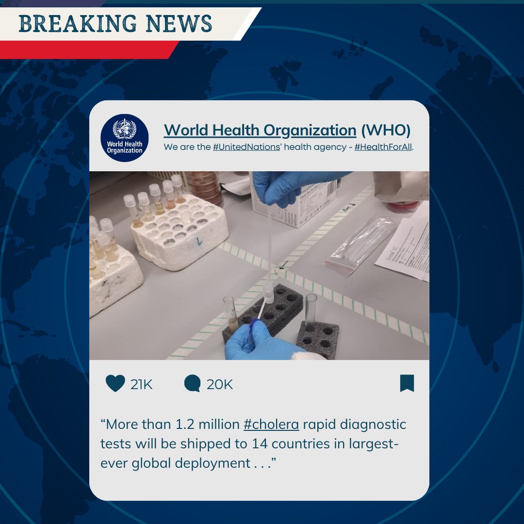 Remember our post about the #choleraoutbreak in #Zimbabwe? Well, we've got some fantastic news to share! More than 1.2 million cholera rapid diagnostic tests are now being shipped to 14 countries in the largest global deployment ever, as reported by @WHO.