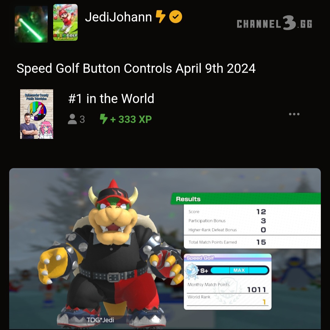 We've been following his journey this month as he set out to hit the #1 rank in the world in Mario Golf: Super Rush and he did it. So cool to see the #1 golfer in the world at Channel3.gg You want a piece? He runs open Mario Golf events every Sunday #SundaysAreForGolf