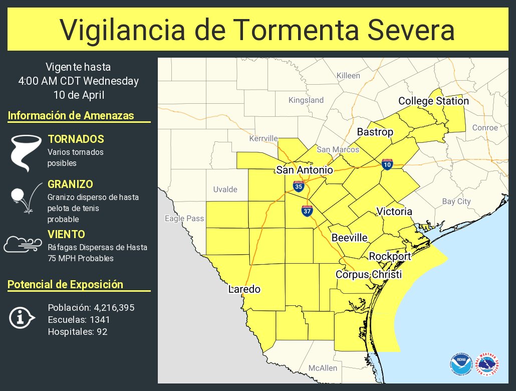 Vigilancia de Tormenta Severa ha sido emitida para partes de Texas hasta las 4 AM CDT
