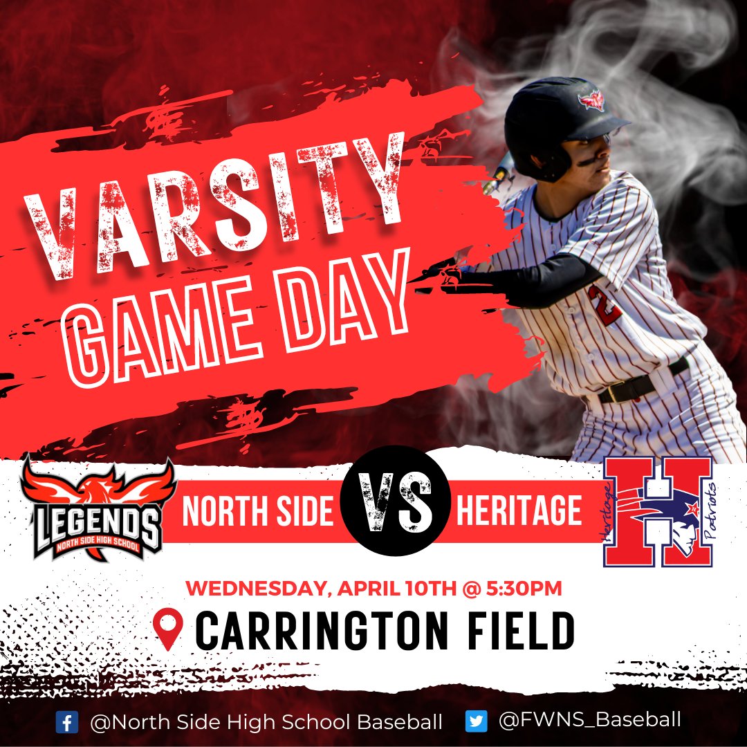 Join the Legends as they face off against Heritage tonight @ Carrington Field! First pitch is @ 5:30pm. #baseballseason #LetsGetThis #GetHype @NSHSlegends