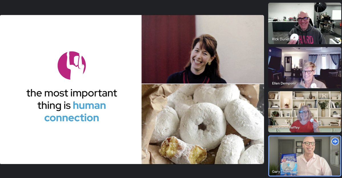 Deeply touched this afternoon during our @SideOutFndn annual board meeting. Ellen Dempsey, our new Exec Dir, along with @RickDunetz, our founder, sent #powdereddonuts to fellow board member, Stephanie and me. And recognized my beautiful Maureen to start our meeting. 🏐🩷
