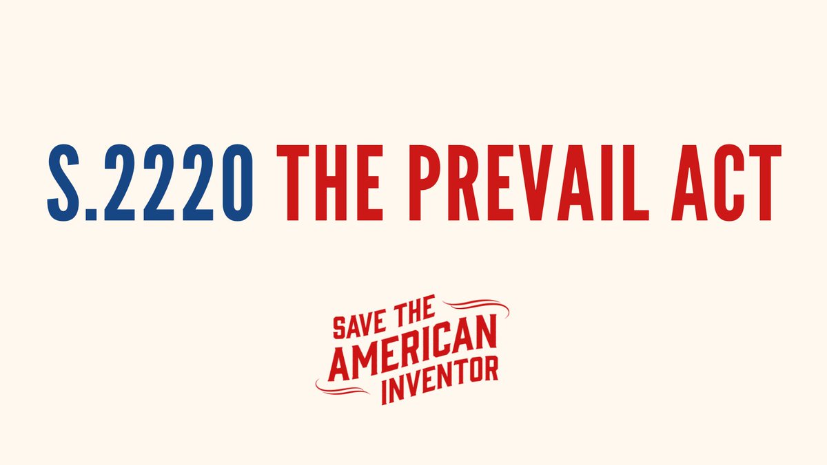Why support the #PREVAIL Act? 🇺🇸

✔️ Restore fairness at the #PTAB 
✔️ Harmonize claim construction & burden of proof standards between the PTAB & federal courts
✔️ Eliminate fee diversion at the @USPTO

Learn more now at savetheinventor.com/take-action/
