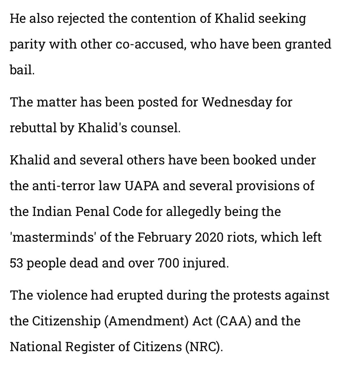 This is the PTI wire feed on Umar Khalid bail hearing. All the names taken in court have been blacked out. Instead, they write, “Some actors”, “some news portals”, “some celebrities”. This is how the media actively keeps people in the dark.