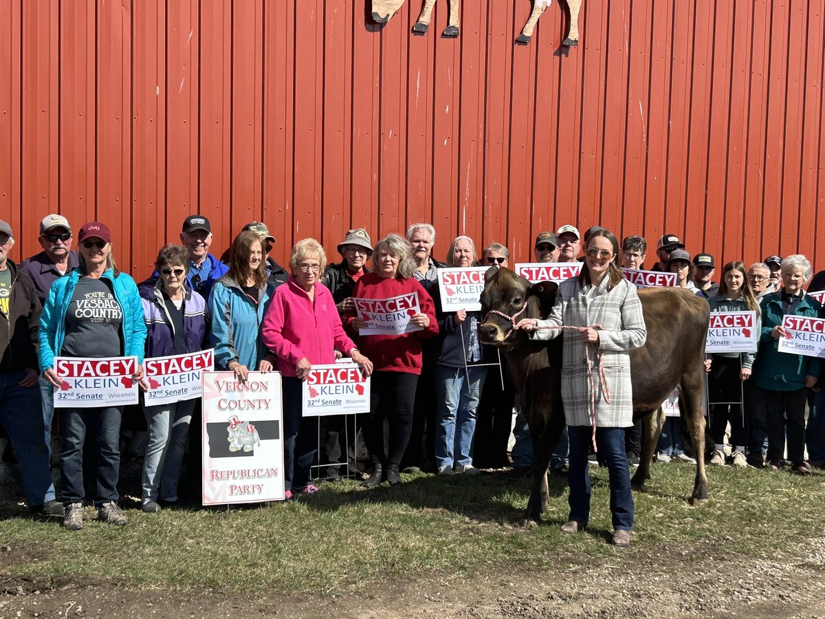 StaceyforWI's tweet image. Amazing day sharing the move from US Senate to the 32nd State Senate race! Milk house in Trempealeau County, Mississippi River bank in La Crosse, Sparta American Legion and Vernon County farm with show cattle. I look forward to earning your vote Western WI!