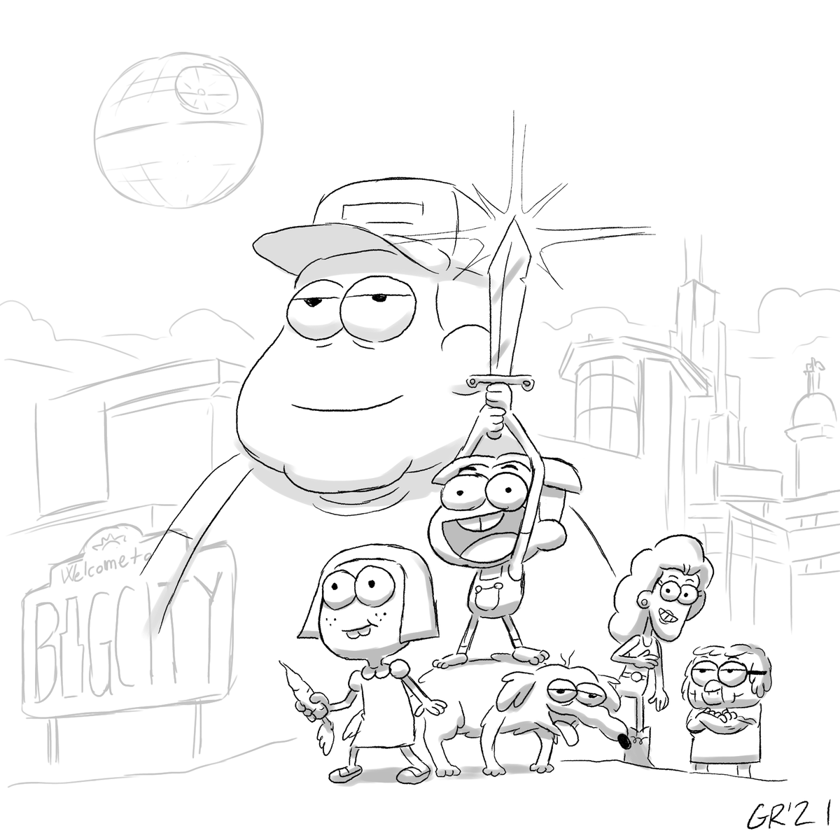 I drew this in 2022 a couple hours before they handed me the Big City Greens movie script. I did NOT know it was gonna be in space, just referenced a movie I liked. Had a moment of NDA panic when I saw the title 'Spacecation'... luckily the Houghtons liked the drawing, lol