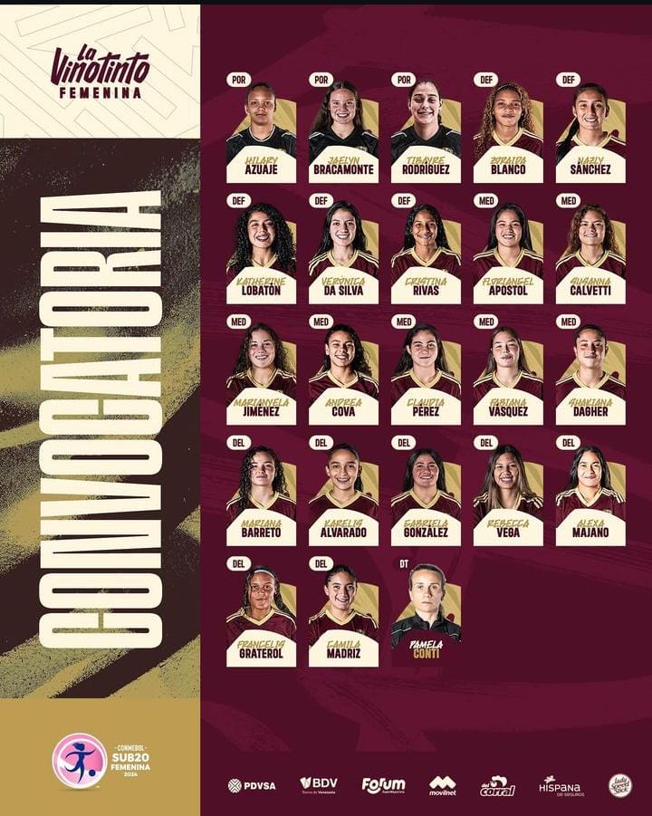 ¡POR EL MUNDIAL JUVENIL! 🔥 Estas son las 22 convocadas para la Vinotinto Sub20 🇻🇪 que disputará el Sudamericano de la categoría en Ecuador. ✅ Las de Pamela Conti debutan este viernes 12 de abril frente a Bolivia 🇧🇴. 🎨 @femeninofvf