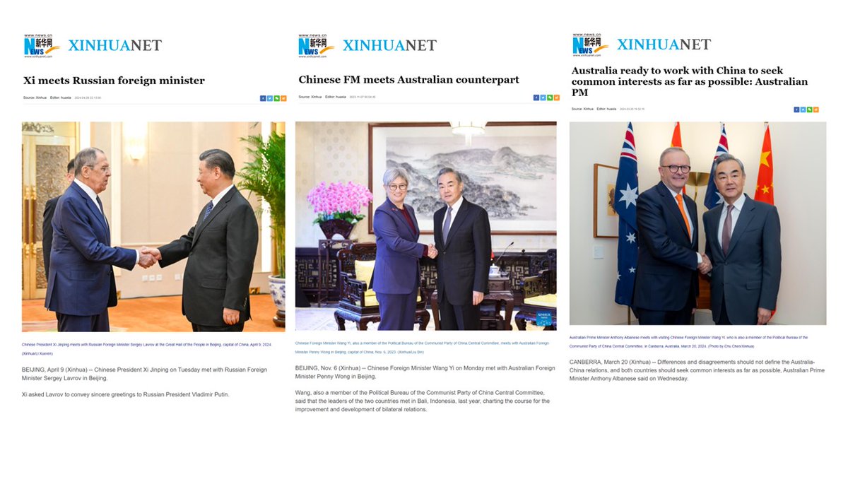 How China honors and dishonors other countries through state media presentation of visits: PHOTO ON LEFT -The highest ranked (supreme leader Xi) meeting with and shaking hands with the lower ranked (Foreign Minister Lavrov) (+1 honor) -Xi moves to meet Lavrov rather than waiting…