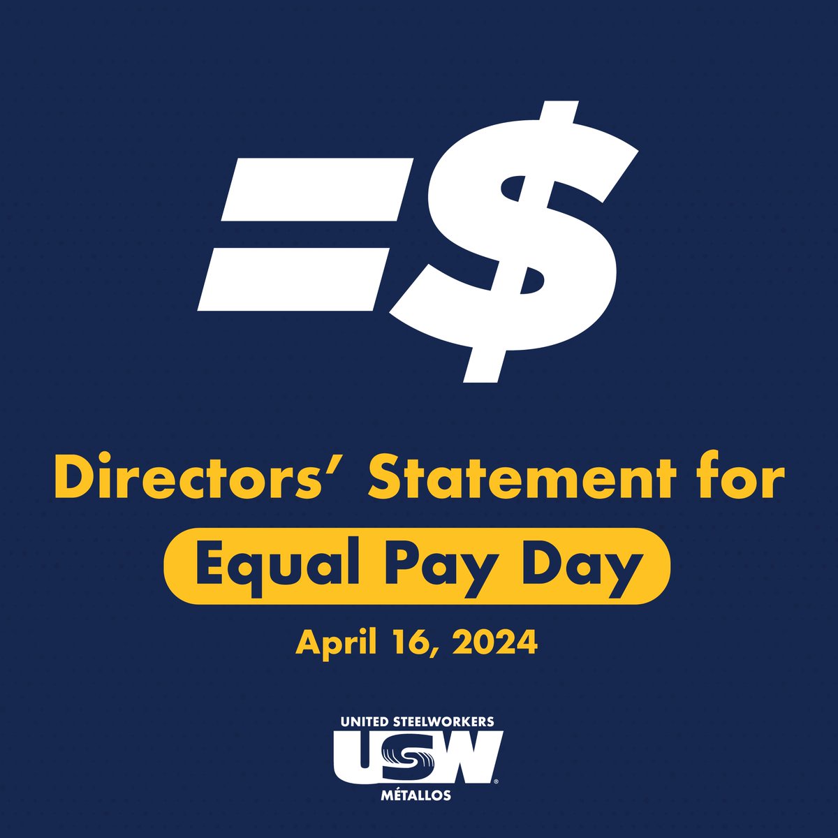 Starting in April each year, we mark Equal Pay Day. It’s a time for our union to take stock of what we’ve done—and what we still need to do—to advance women’s economic equality. Read the full statement: usw.ca/directors-stat… #EqualPayDay #canpoli #canlab