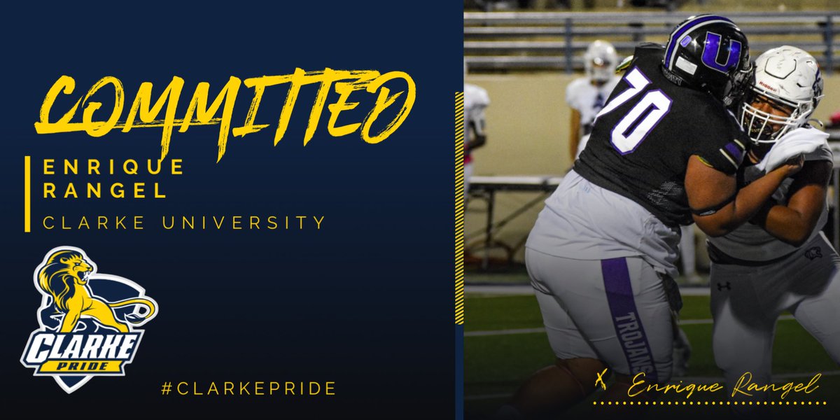 HAPPY TO ANNOUNCE THAT I WILL BE FURTHERING MY ACADEMIC AND ATHLETIC CAREER AT CLARKE UNIVERSITY. #ClarkePride @RecruitTheU @CoachHicksCU @CoachJLaRue @ClarkePrideFB @coach_draper @CoachK_Johnson @trestonwomack