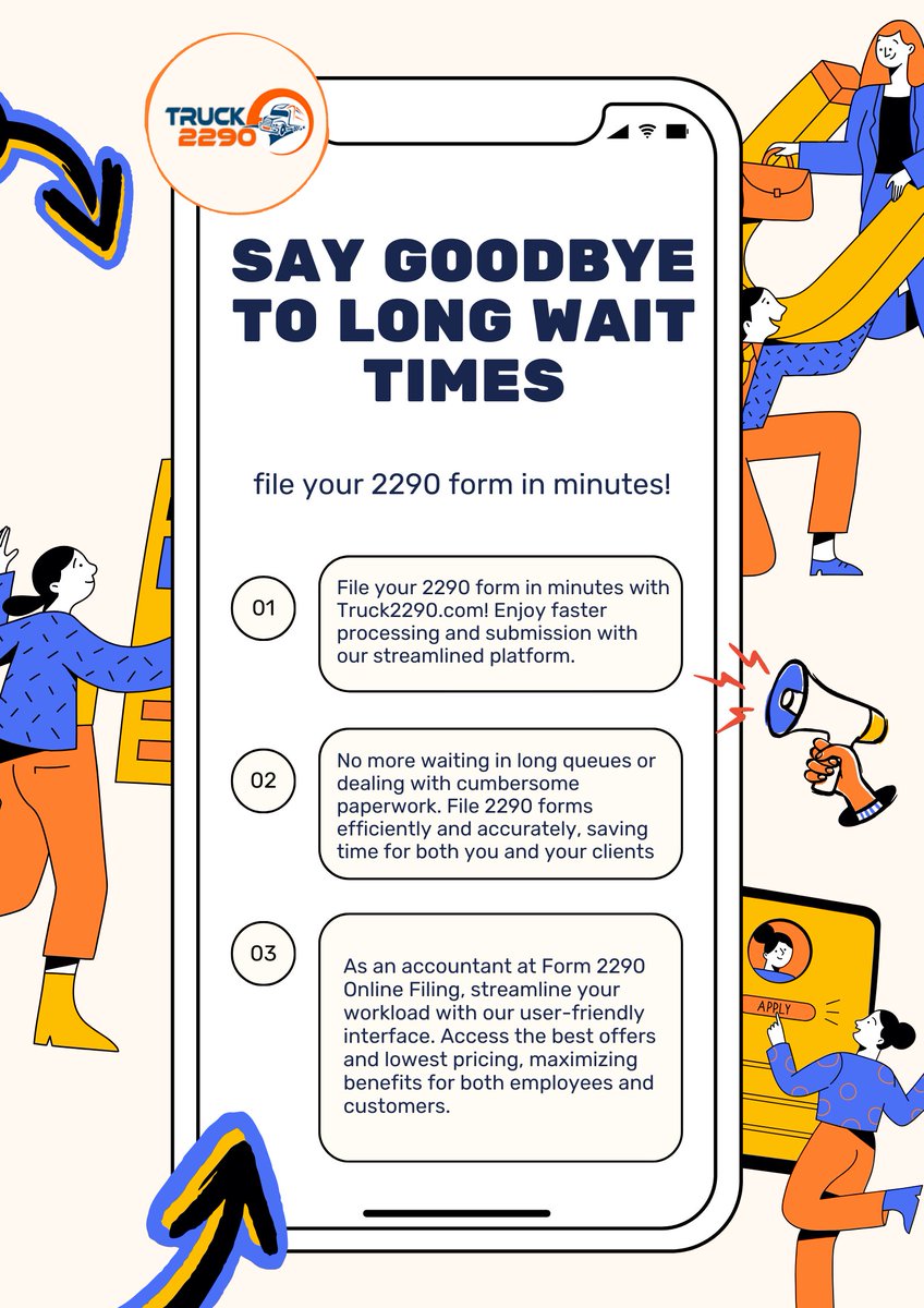 Say goodbye to long wait times – file your 2290 form in minutes!

#ExpertGuidance #Form2290 #OnlineFiling #TaxResources #GetStarted #Truck2290 #taxservices