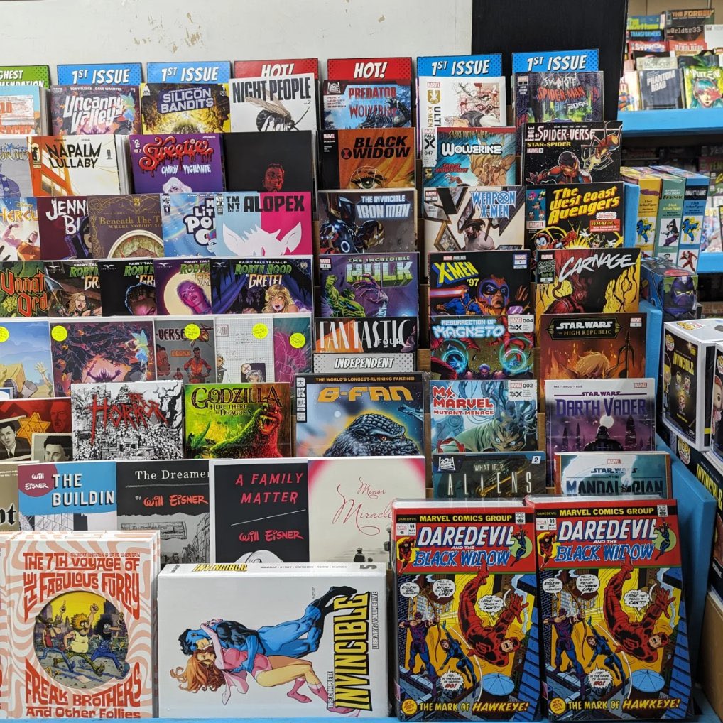 We're ready for you to stop by tomorrow for New Comic Book Day! Come in from 11-8! @marvel @dcofficial @onipress @darkhorsecomics @magmacomix @dynamitecomics @ahoy_comics @idwpublishing @madcavestudios @imagecomics @boom_studios #NewComicBookDay #NCBD #LCS #LocalComicShop