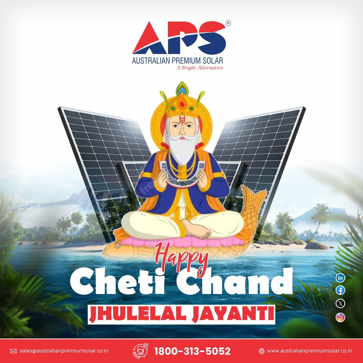 Warm greetings on the occasion
of Cheti Chand! May the fresh start of this year bring
an abundance of blessings and prosperity to your
family. Happy Sindhi New Year!

#chetichand #AustralianPremiumSolar #solarpower
#apsindia #FestivalSeason #DivineBlessings