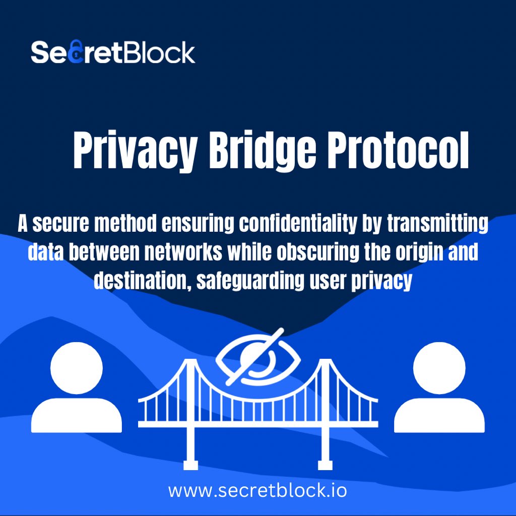 Privacy bridge protocol! 

This protocol allows you to keep your transactions private and end to end encrypted. So no one else can track or trace the transaction. 

Follow @secretblockio for more updates!

#crypto #blockchaintechnology #privacy #security #cryptocurrency #bitcoin…