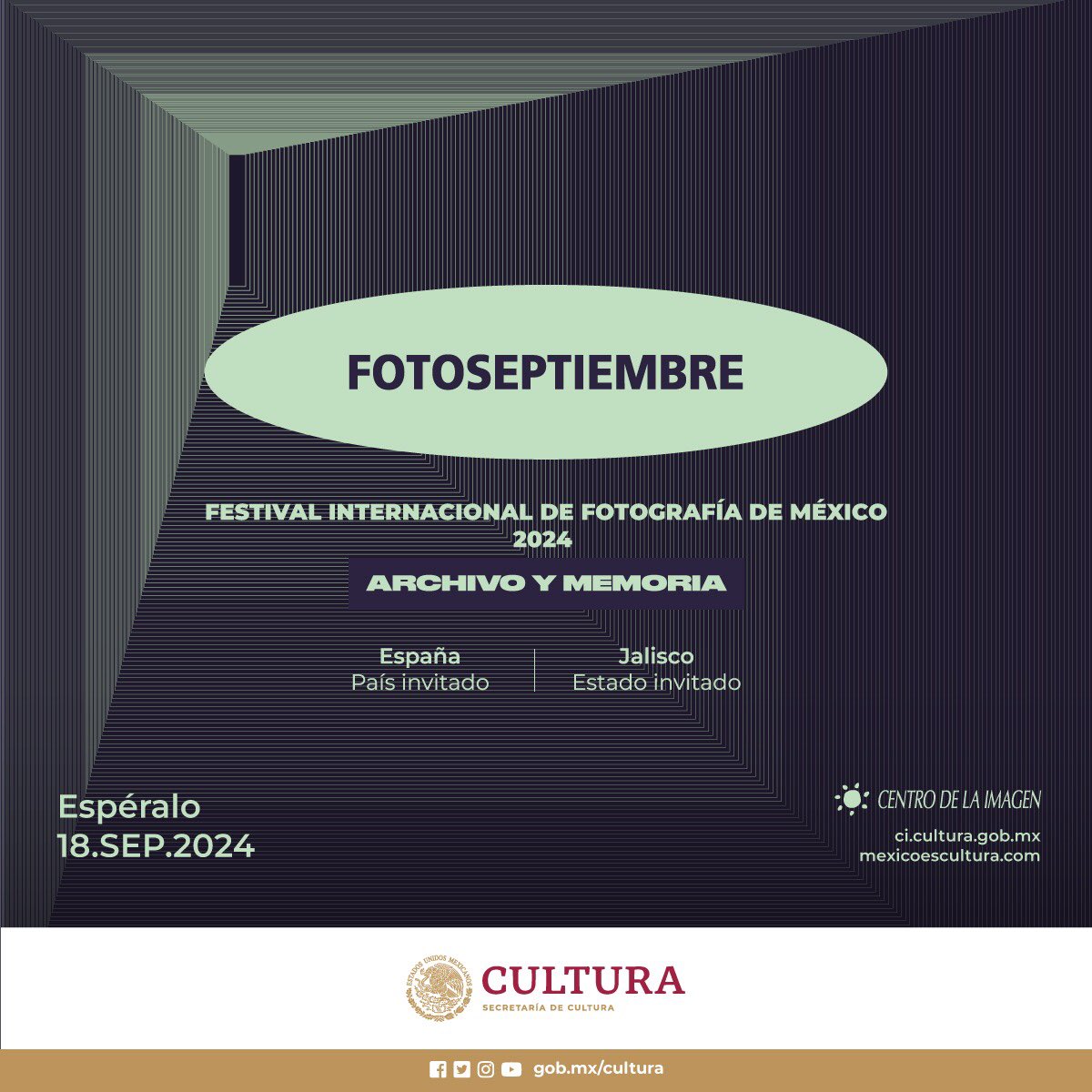 📸🎉 Inicia la cuenta regresiva para celebrar la decimoquinta edición de FOTOSEPTIEMBRE. Festival Internacional de Fotografía de México. España y Jalisco serán el país y el estado invitados del programa expositivo que el CI prepara. Conoce más 👉 bit.ly/4aKhjNl