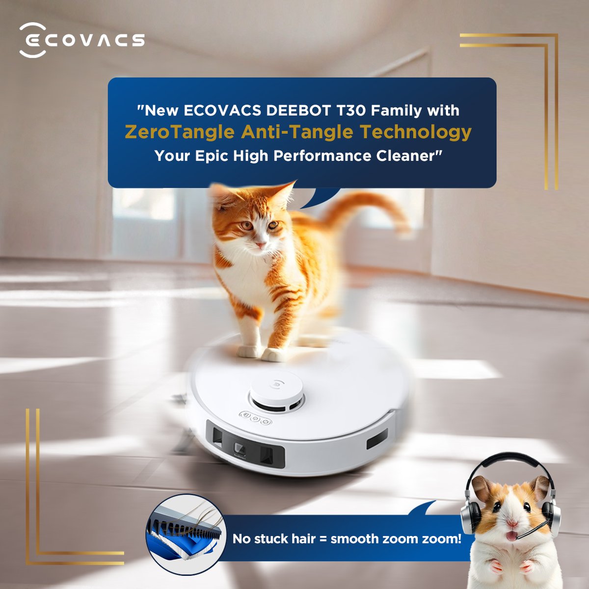 Unleash play, not tangles! DEEBOT T30 Family’s ZeroTangle Anti-Tangle Technology tech keeps pet adventures worry-free. 🚀🐶 #DEEBOTT30 #TruEdge #ZeroTangle #PetsofECOVACS #PawsomeDEEBOT