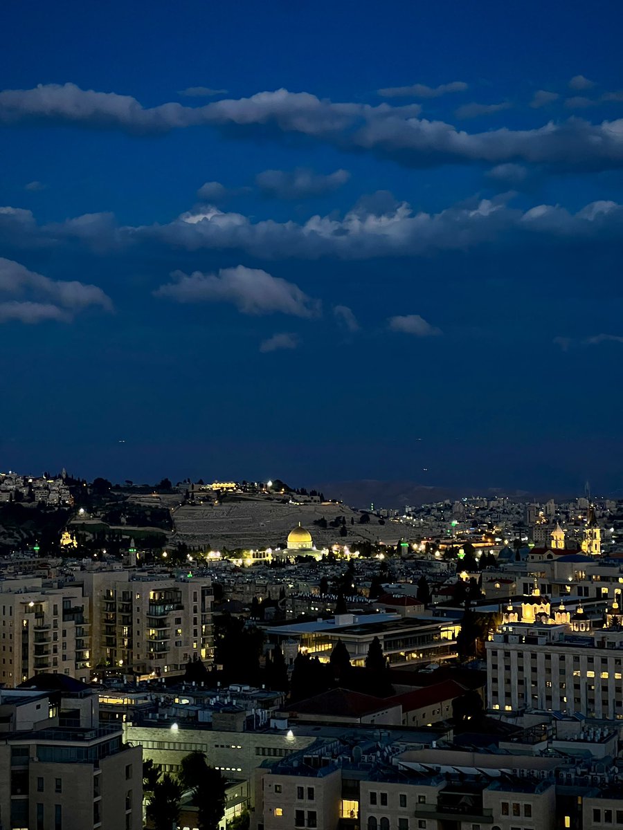 A view of the Dome of The Rock in Jerusalem at dusk on the last day of #Ramadan.