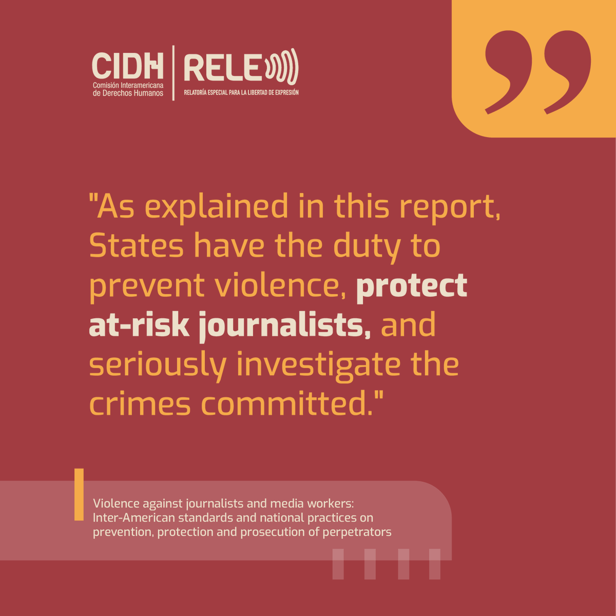 Investigations for aggressions against the press must be carried out expeditiously, avoiding unjustified delays that lead to impunity. #RELECIDH oas.org/es/cidh/expres…
