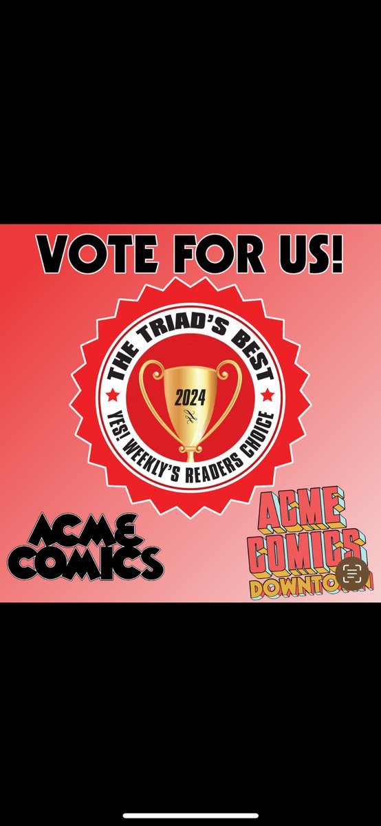 If you think @acmecomics is a noteworthy business you’re happy to support and recommend, consider voting for us in the @yesweekly Best of 2024. Vote for all your local favorites to signal boost! Vote daily, even if you’re no longer local, but remember us. vote.thetriadsbest.com