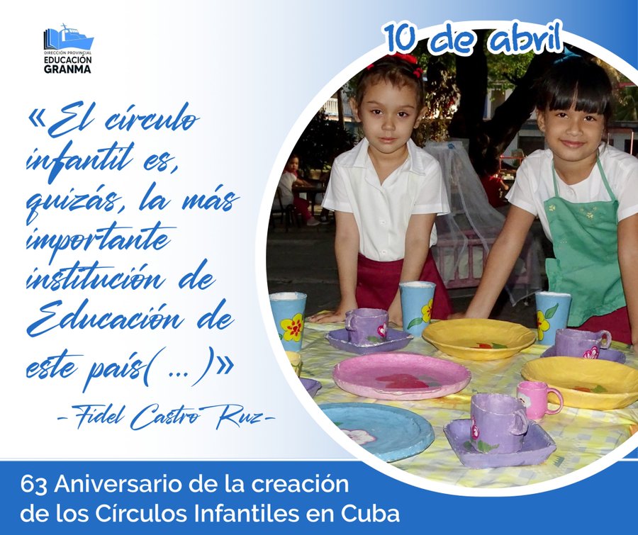 #Jiguaní #ProvinciaGranma 
#Aniversario63. Nacieron los círculos infantiles como institución formadora de la nueva generación.
A todos los que con profundo AMOR trabajan en la hermosa tarea. FELICIDADES!! 🇨🇺
@JiguaniRadio @BorgesOlivero @AreanSadie @MilenaCarrazana 
@Guill_2024