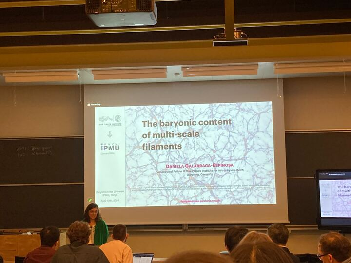 ByoPic_ERC's tweet photo. Baryon Picture of the Cosmos (ByoPiC) at the "Baryons in the Universe" conference in IPMU: This morning @DanyGalaEspi presenting her earlier and latest results on the cosmic web filaments 😍 https://t.co/3QoDLb8wlE