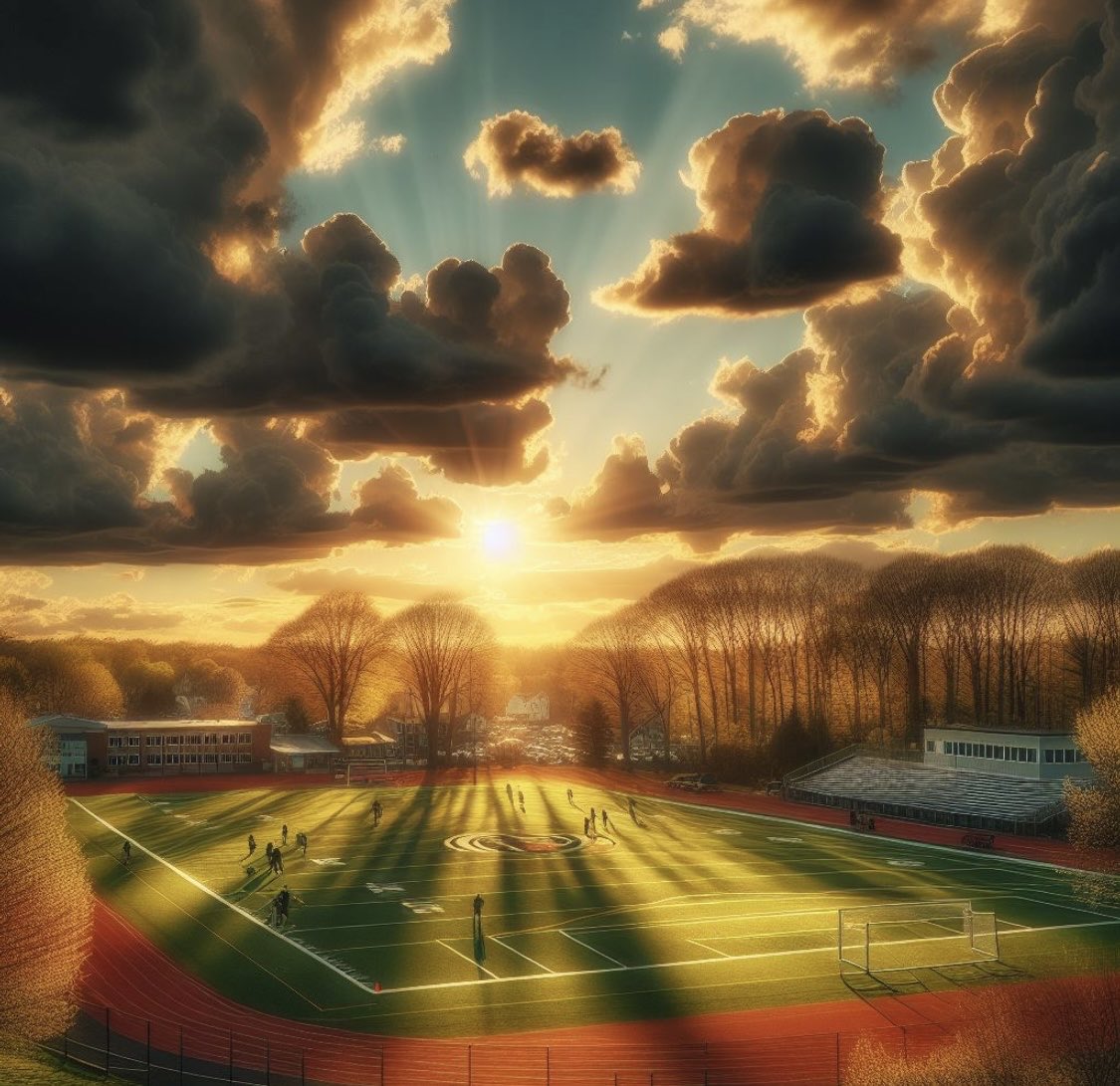 Soccer game in the Midwest as the sun sets after a storm. ⚽️ #AIartistcommunity #ainksyai #DALLE3 #digitalart #aiartist #soccer #GoldenHour