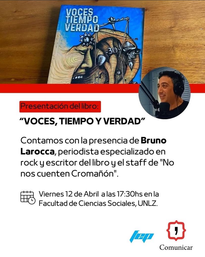 Este viernes presentamos Voces Tiempo Verdad en la Facultad de Ciencias Sociales (UNLZ). 🕣 17 hs. Entrada gratuita con inscripción previa. 🎸 música en vivo con El Viejo de @lpqlp_oficial