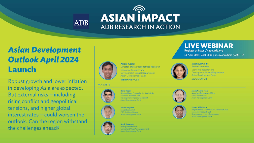 Growth in developing Asia and the Pacific will remain robust this year, while inflation continues to moderate. However, external risks could worsen the outlook. Join our Asian Impact webinar for the launch of the Asian Development Outlook April 2024. 📅 11 April | 2PM REGISTER…