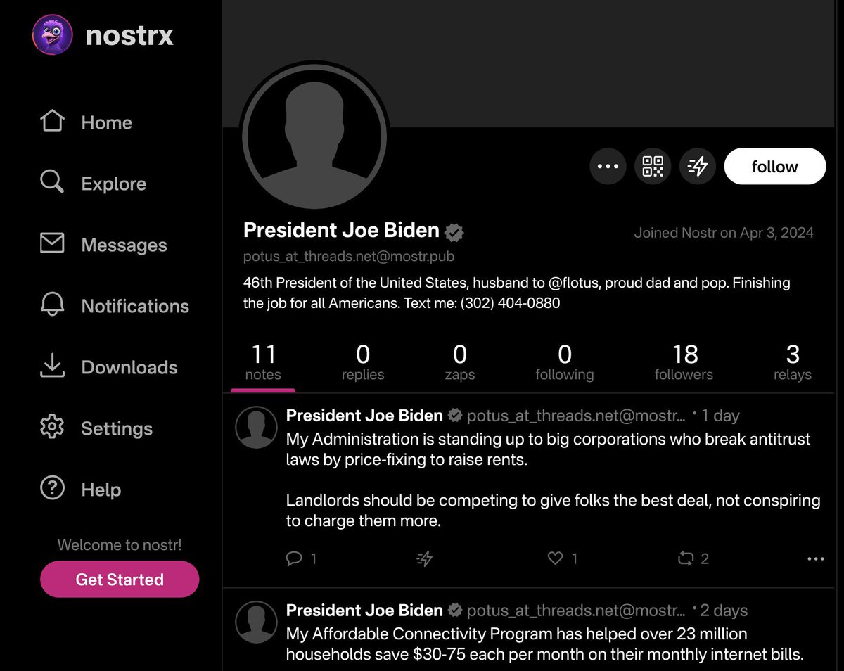 Joe Biden @JoeBiden is on Nostr 😮⚡️ Please check in the NostrX client. 👇🏻 nostrx.app/home #Joebiden #Nostr #btc