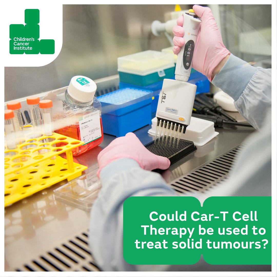 Up until now, CAR-T cell therapy has only been used to treat blood cancers in children. At @kidscancerinst, our researchers are investigating CAR-T cell therapy for solid tumours, including sarcomas and brain tumours.