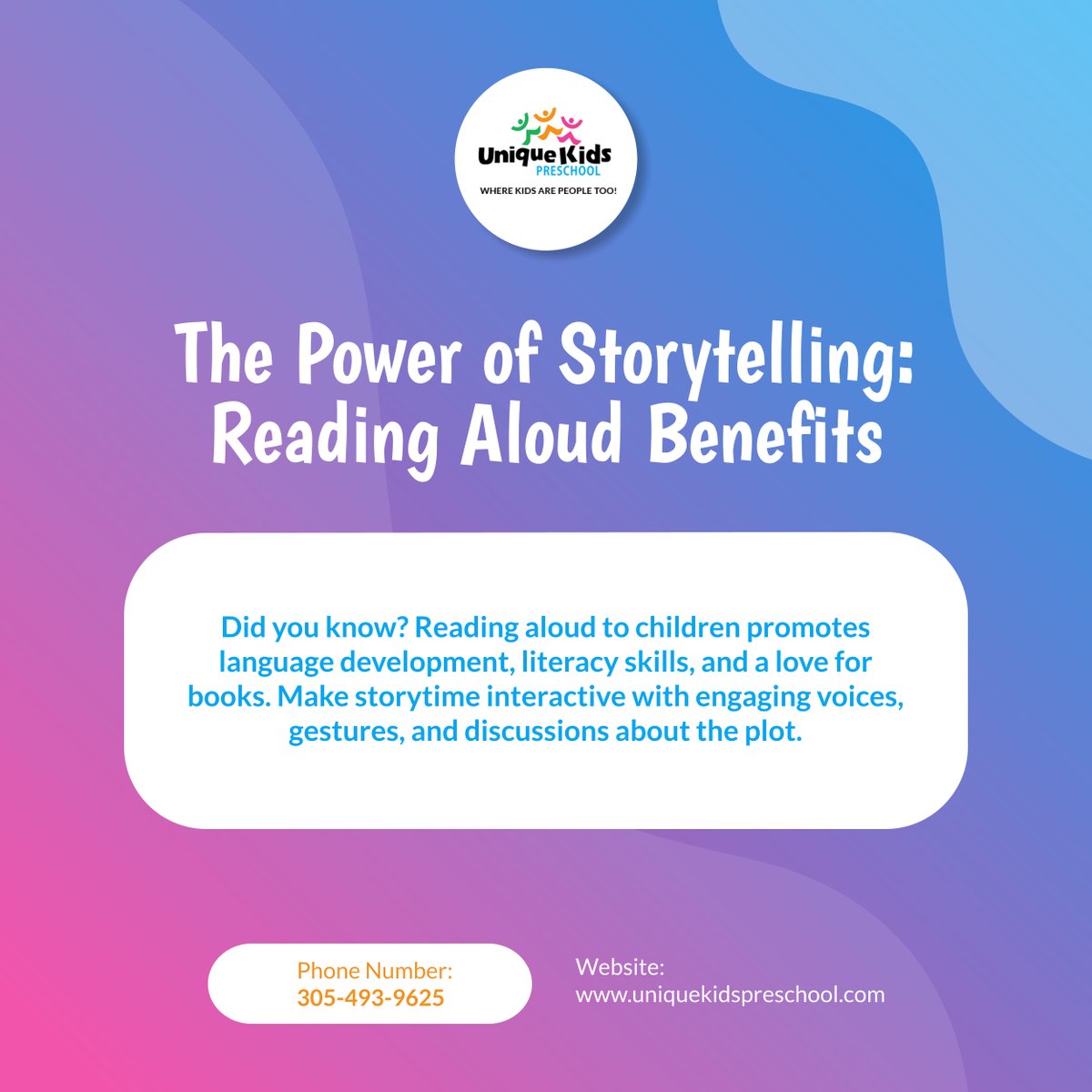 Dive into the magical world of storytelling with your child. 

Discover the joy of reading together and watch as their imagination takes flight! 

#instafollow #Earlychildhoodeducation #Miami #Education #Children #Preschool #MiamiGardensFL #ReadingWithKids