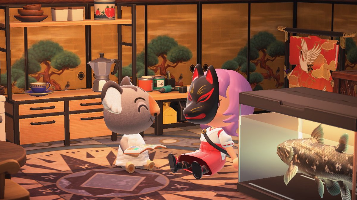 LemonyACNH's tweet photo. golden hour (kitchen) ft. ozzie  
#AnimalCrossing #ACNH https://t.co/nrsWTjpJ93