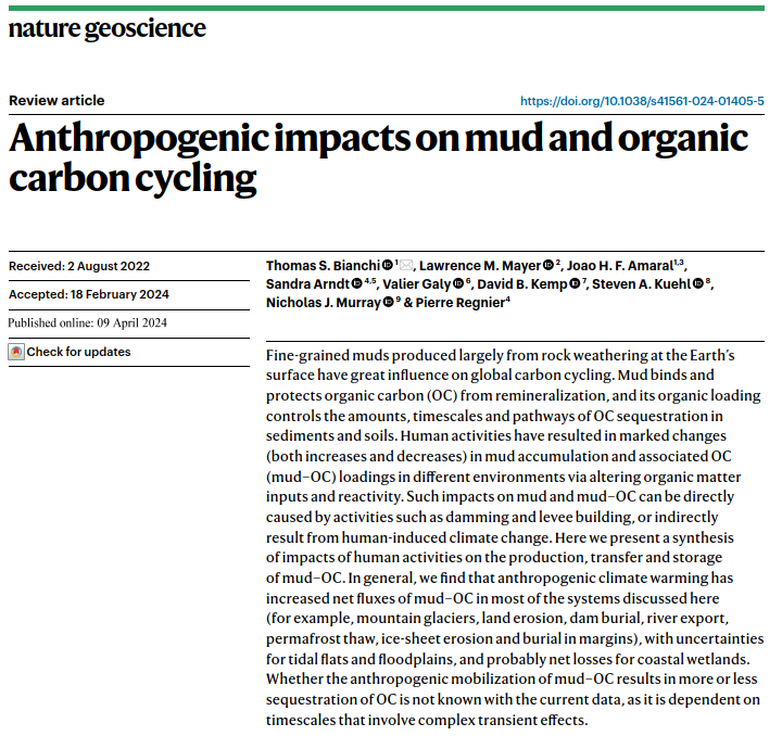 Nick Murray (@remotelysense) on Twitter photo Our new review is out today in <a href="/NatureGeosci/">Nature Geoscience</a>: Human activities have altered the production, transport and fate of mud and associated organic carbon, with important implications for global carbon cycling.
Free link here: rdcu.be/dEcuv <a href="/jcu/">James Cook Uni</a> Our new review is out today in <a href="/NatureGeosci/">Nature Geoscience</a>: Human activities have altered the production, transport and fate of mud and associated organic carbon, with important implications for global carbon cycling.
Free link here: rdcu.be/dEcuv <a href="/jcu/">James Cook Uni</a>