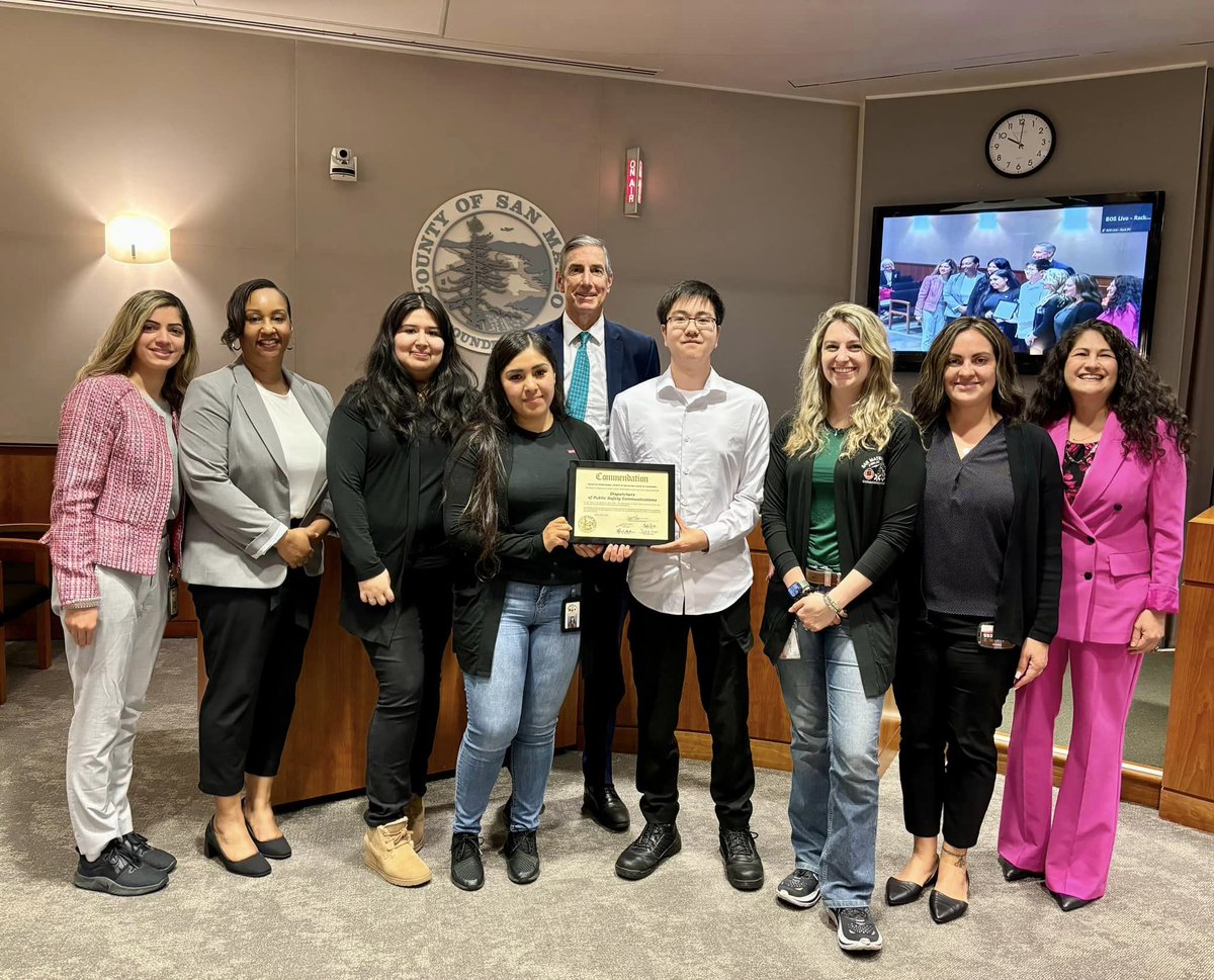 Board of Supervisors today honored our 911 dispatchers twice—designated April 14-20 as Public Safety Dispatchers Week &amp; named <a href="/SMCDispatch/">SMC Dispatch</a> dispatchers Team of the Month, urging #SanMateoCounty residents to salute dispatchers &amp; incredible work they do protecting life &amp; property.